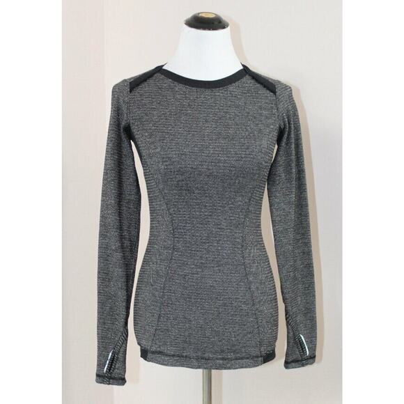 LULULEMON  Sz 4? 6? Base Runner Black Gray Mini Check Pique Ruffle Shoulder Top - Picture 1 of 7